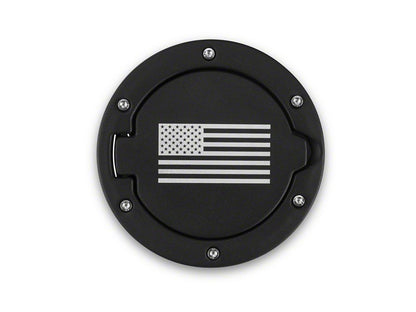RedRock Old Glory Fuel Door Cover; Textured Black (07-18 Jeep Wrangler JK)