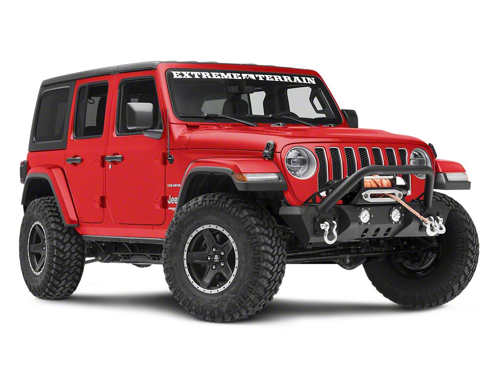 RedRock Stubby Winch Front Bumper with LED Fog Lights and Over-Rider Hoop (18-25 Jeep Wrangler JL)