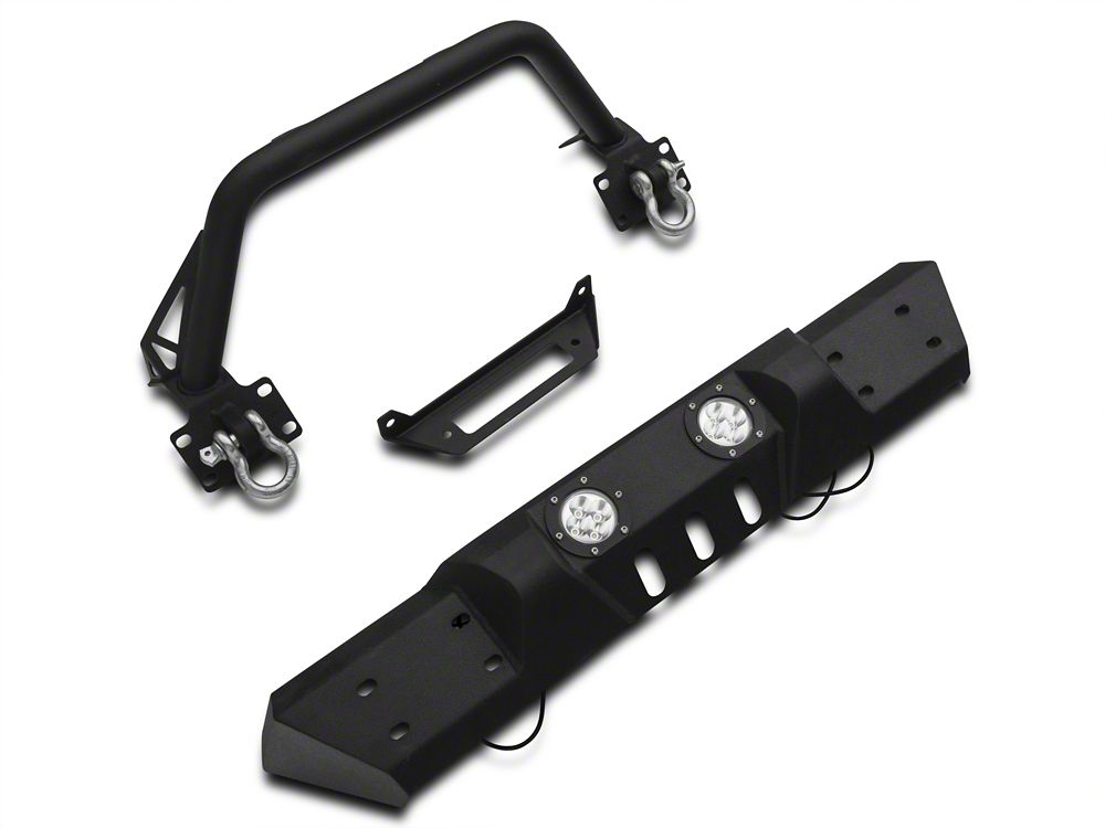 RedRock Stubby Winch Front Bumper with LED Fog Lights and Over-Rider Hoop (18-25 Jeep Wrangler JL)