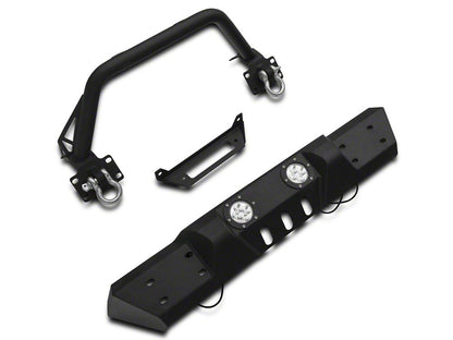 RedRock Stubby Winch Front Bumper with LED Fog Lights and Over-Rider Hoop (18-25 Jeep Wrangler JL)