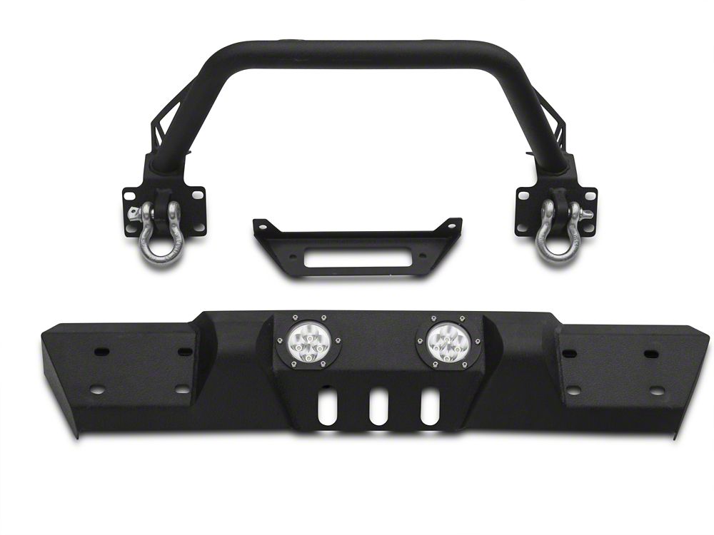 RedRock Stubby Winch Front Bumper with LED Fog Lights and Over-Rider Hoop (18-25 Jeep Wrangler JL)