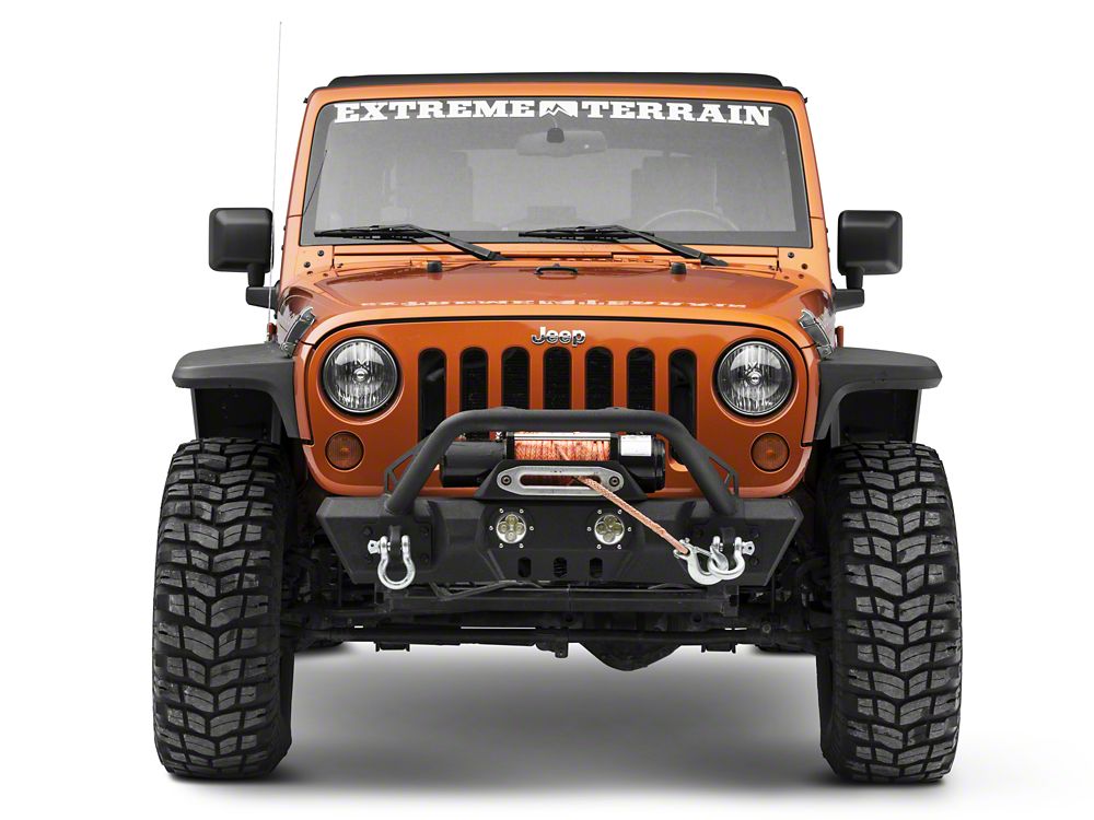RedRock Stubby Winch Front Bumper with LED Fog Lights and Over-Rider Hoop (07-18 Jeep Wrangler JK)