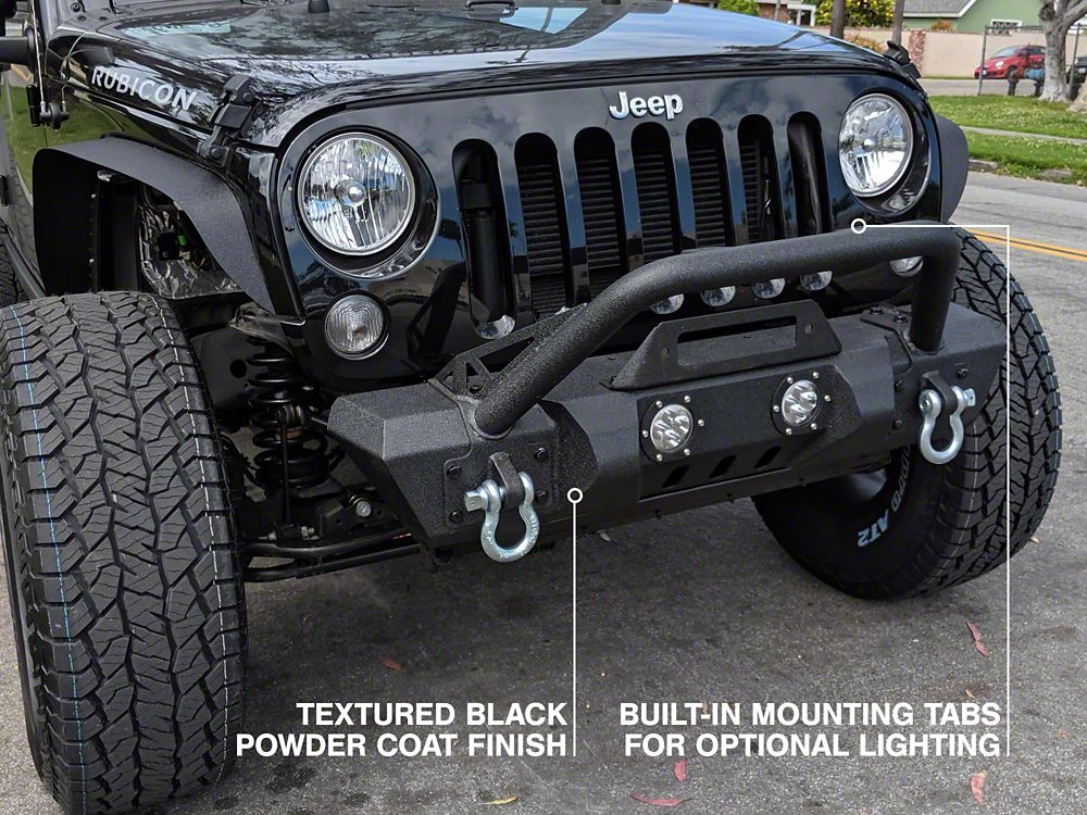 RedRock Stubby Winch Front Bumper with LED Fog Lights and Over-Rider Hoop (07-18 Jeep Wrangler JK)