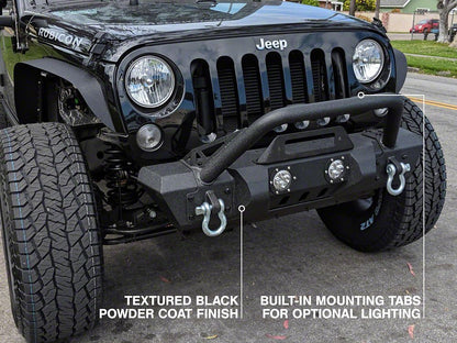 RedRock Stubby Winch Front Bumper with LED Fog Lights and Over-Rider Hoop (07-18 Jeep Wrangler JK)