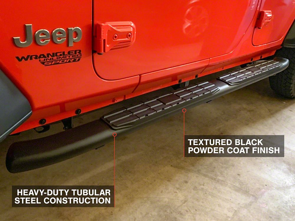 RedRock Pinnacle Oval Bent End Side Step Bars; Fine Textured Black (18-25 Jeep Wrangler JL 4-Door)