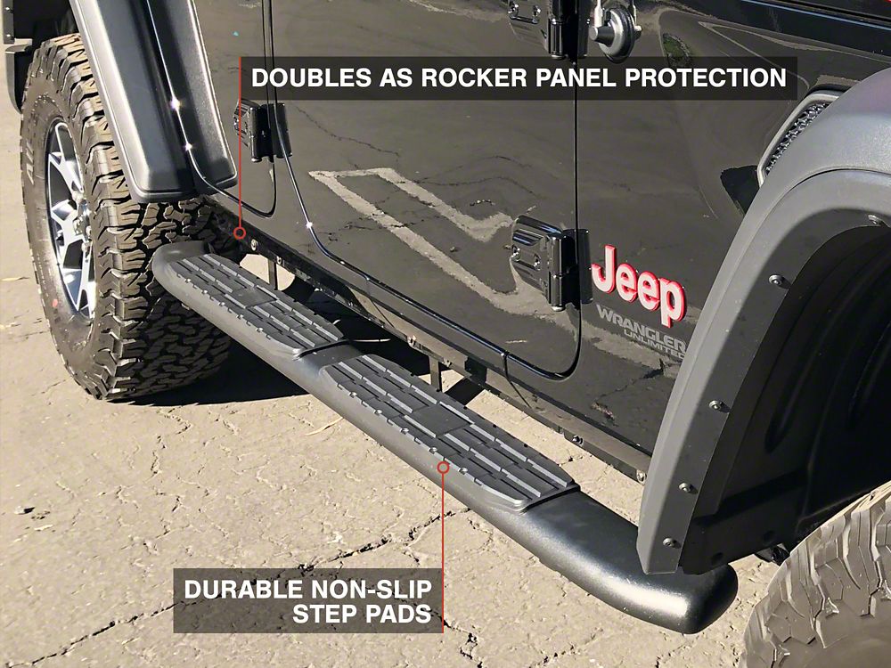 RedRock Pinnacle Oval Bent End Side Step Bars; Fine Textured Black (18-25 Jeep Wrangler JL 4-Door)