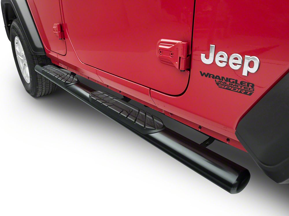 RedRock 4-Inch Oval Straight Side Step Bars; Semi-Gloss Black (18-25 Jeep Wrangler JL 4-Door)