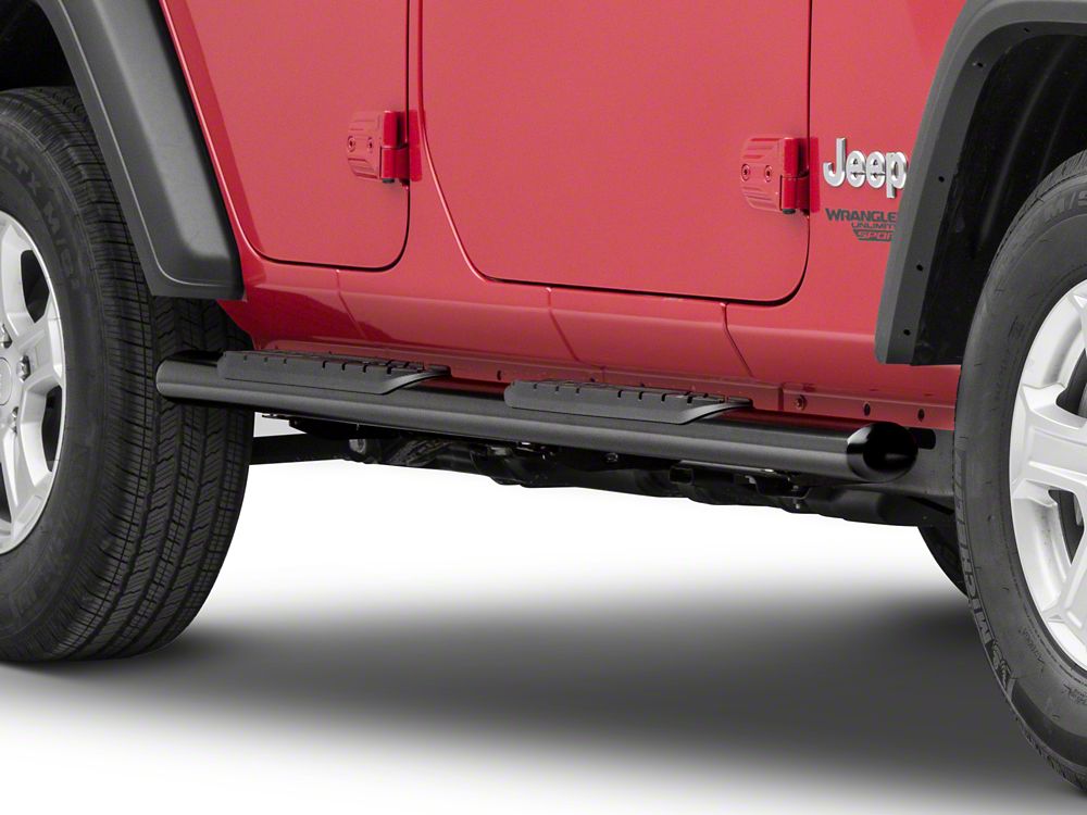 RedRock 4-Inch Oval Straight Side Step Bars; Semi-Gloss Black (18-25 Jeep Wrangler JL 4-Door)
