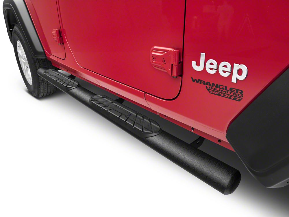 RedRock 4-Inch Oval Straight Side Step Bars; Textured Black (18-25 Jeep Wrangler JL 4-Door)