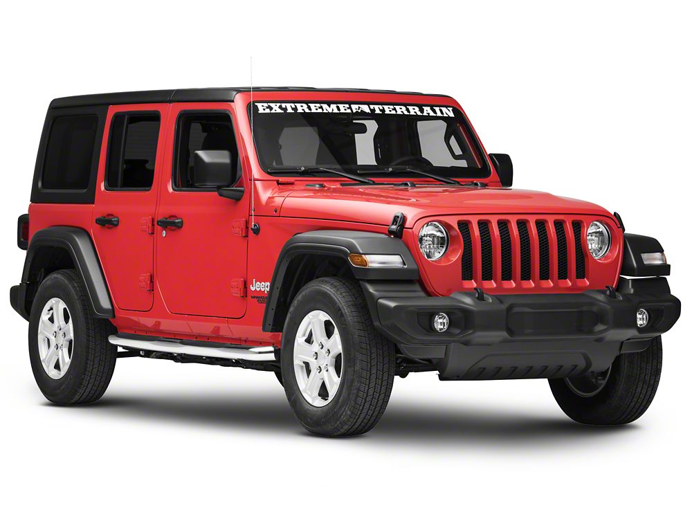 RedRock 3-Inch Round Curved Side Step Bars; Stainless Steel (18-25 Jeep Wrangler JL 4-Door)