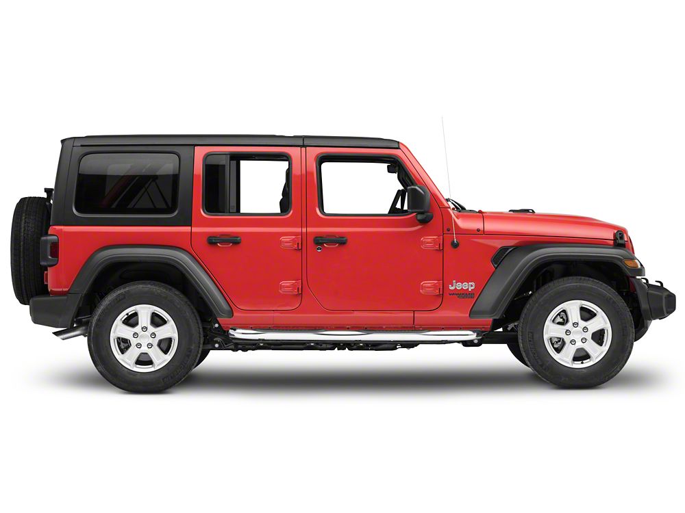 RedRock 3-Inch Round Curved Side Step Bars; Stainless Steel (18-25 Jeep Wrangler JL 4-Door)