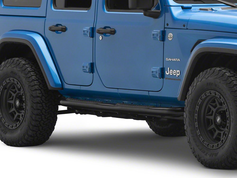RedRock 3-Inch Round Curved Side Step Bars; Semi-Gloss Black (18-25 Jeep Wrangler JL 4-Door)