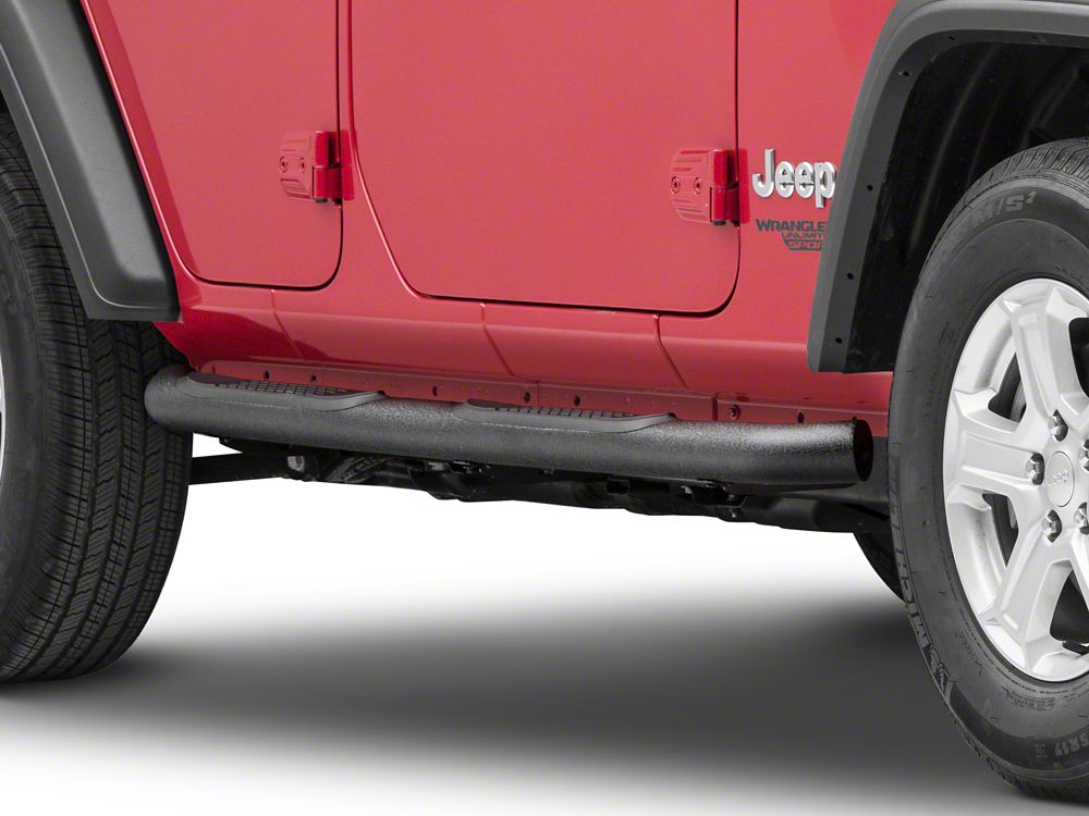 RedRock 3-Inch Round Curved Side Step Bars; Textured Black (18-25 Jeep Wrangler JL 4-Door)