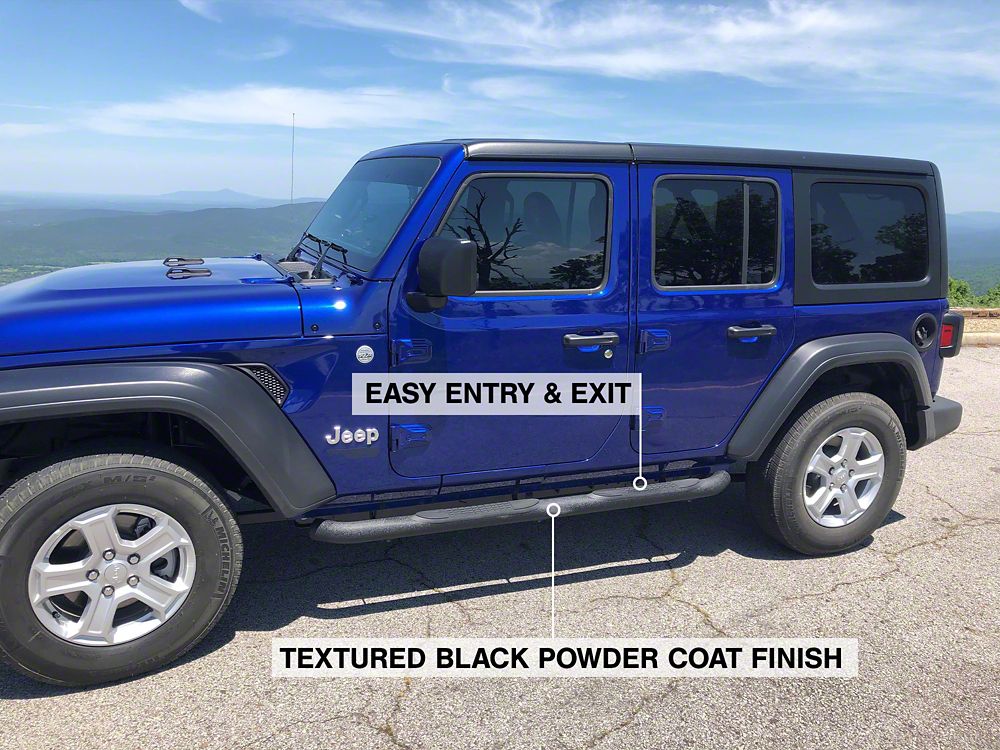 RedRock 3-Inch Round Curved Side Step Bars; Textured Black (18-25 Jeep Wrangler JL 4-Door)