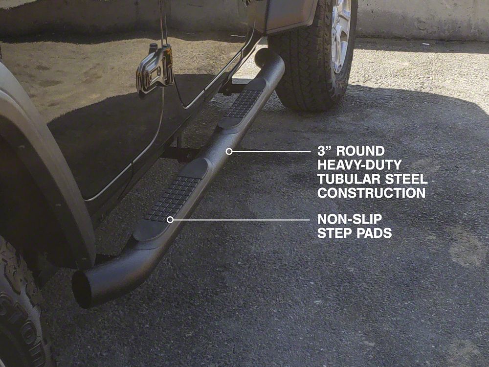 RedRock 3-Inch Round Curved Side Step Bars; Textured Black (18-25 Jeep Wrangler JL 4-Door)