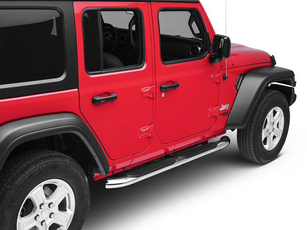 RedRock 4-Inch Oval Curved Side Step Bars; Stainless Steel (18-25 Jeep Wrangler JL 4-Door)