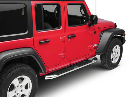 RedRock 4-Inch Oval Curved Side Step Bars; Stainless Steel (18-25 Jeep Wrangler JL 4-Door)