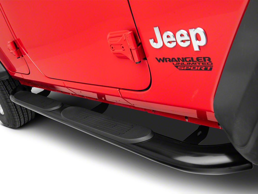 RedRock 4-Inch Oval Curved Side Step Bars; Semi-Gloss Black (18-25 Jeep Wrangler JL 4-Door)