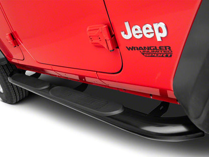 RedRock 4-Inch Oval Curved Side Step Bars; Semi-Gloss Black (18-25 Jeep Wrangler JL 4-Door)