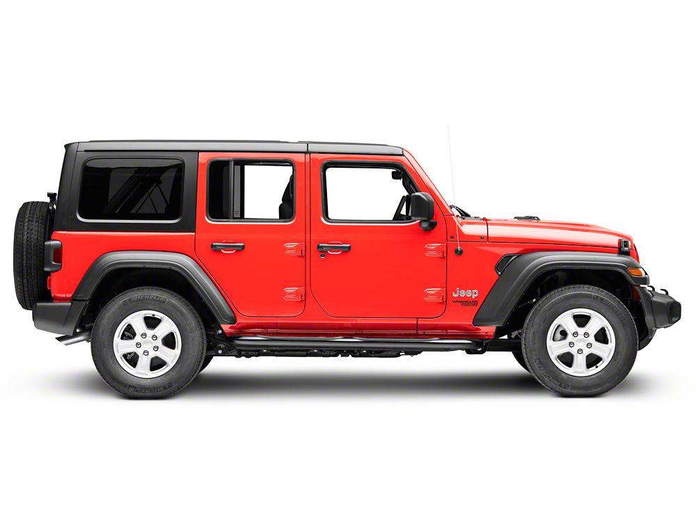 RedRock 4-Inch Oval Curved Side Step Bars; Semi-Gloss Black (18-25 Jeep Wrangler JL 4-Door)