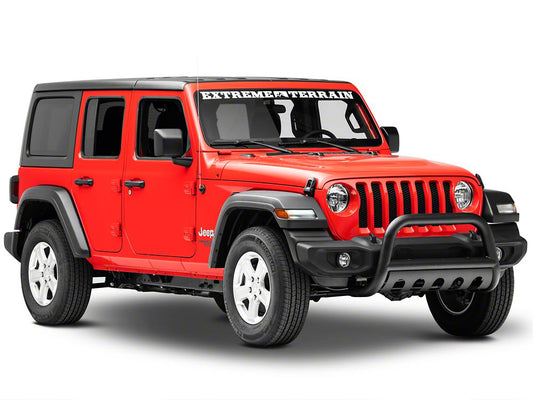 RedRock 3-Inch Bull Bar with Skid Plate; Textured Black (18-25 Jeep Wrangler JL)