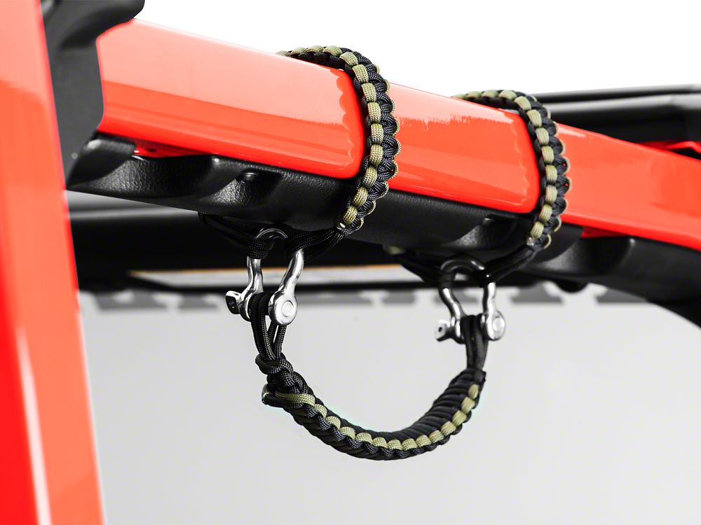 RedRock Front Rollbar Paracord Grab Handles with D-Rings; Black and OD Green (07-25 Jeep Wrangler JK & JL)