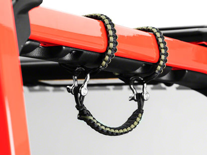 RedRock Front Rollbar Paracord Grab Handles with D-Rings; Black and OD Green (07-25 Jeep Wrangler JK & JL)