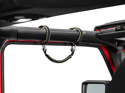 RedRock Front Rollbar Paracord Grab Handles with D-Rings; Black and OD Green (07-25 Jeep Wrangler JK & JL)