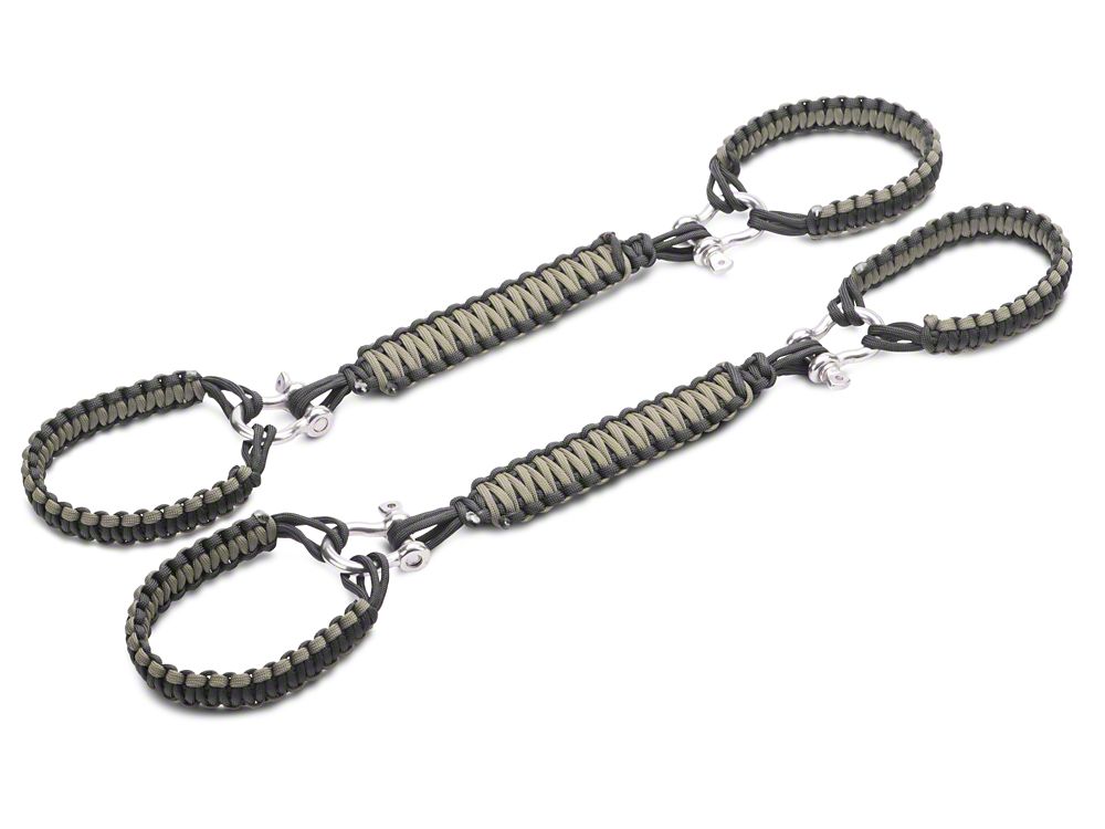 RedRock Front Rollbar Paracord Grab Handles with D-Rings; Black and OD Green (07-25 Jeep Wrangler JK & JL)