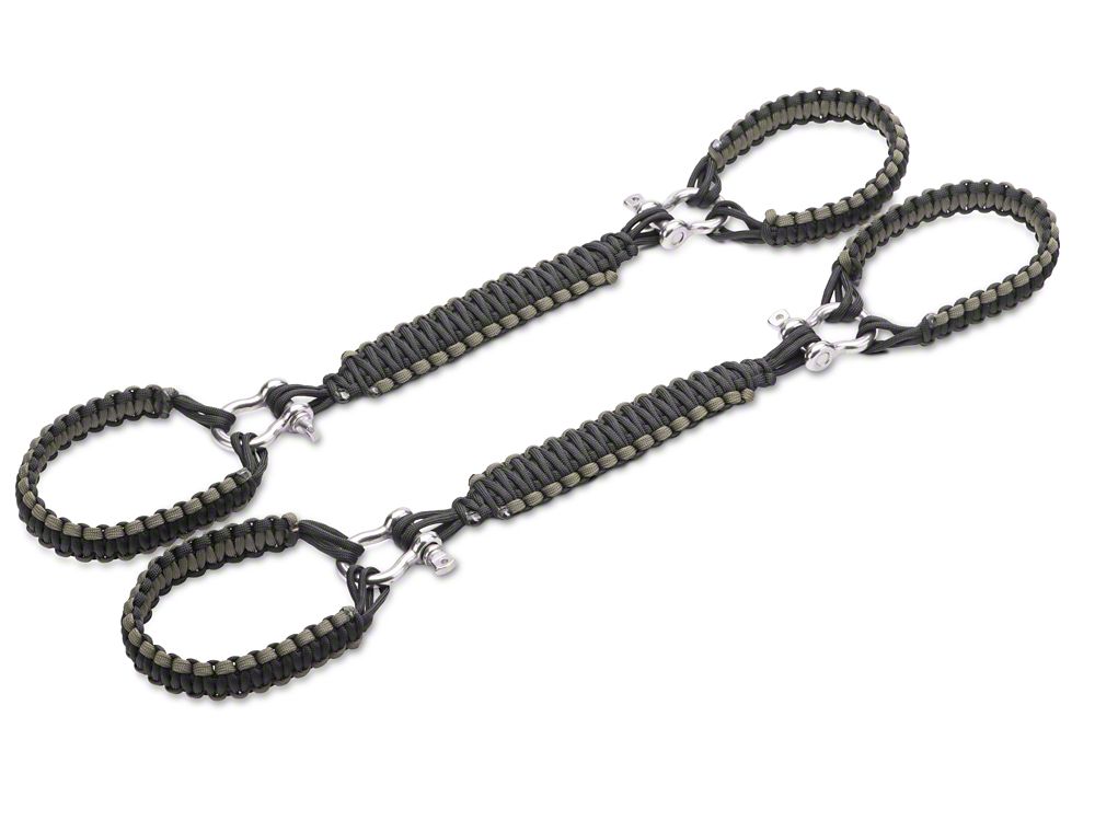 RedRock Front Rollbar Paracord Grab Handles with D-Rings; Black and OD Green (07-25 Jeep Wrangler JK & JL)