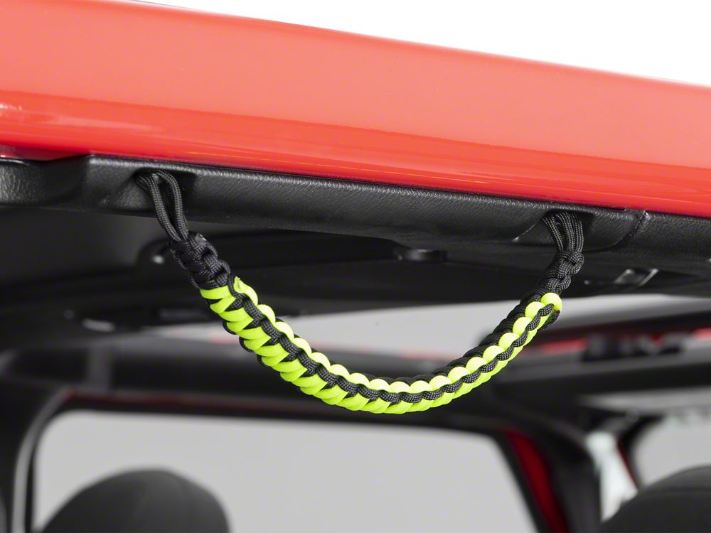 RedRock Rear Soundbar Paracord Grab Handles; Black and Neon Green (07-25 Jeep Wrangler JK & JL 4-Door)