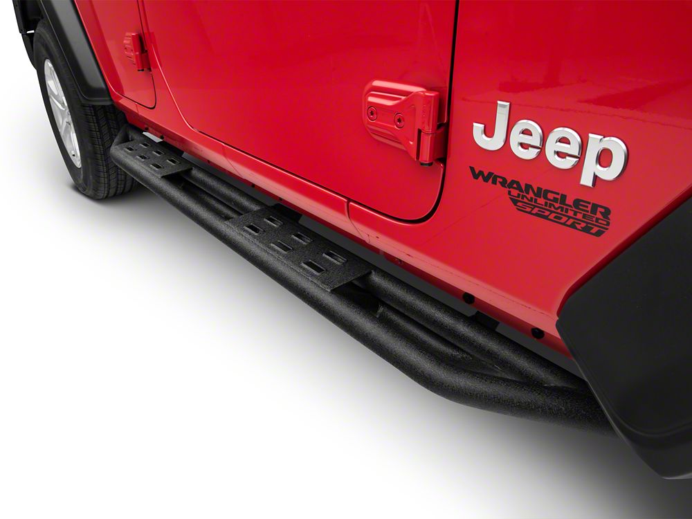 RedRock Side Armor with Step Pads; Textured Black (18-25 Jeep Wrangler JL 4-Door)