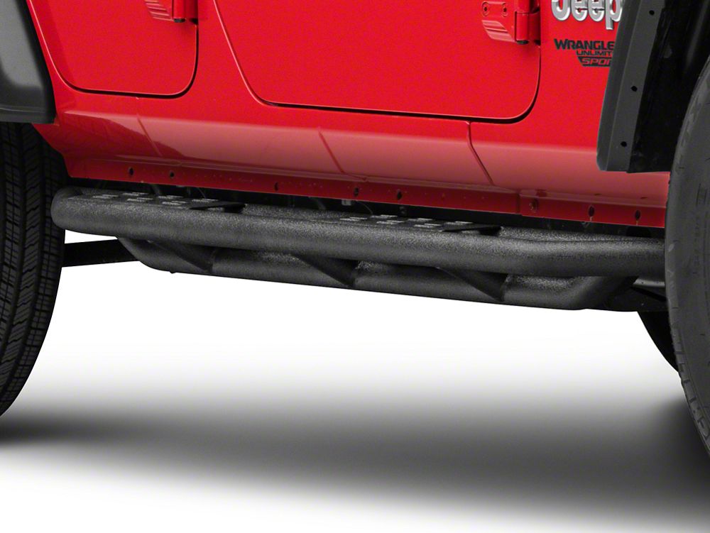 RedRock Side Armor with Step Pads; Textured Black (18-25 Jeep Wrangler JL 4-Door)