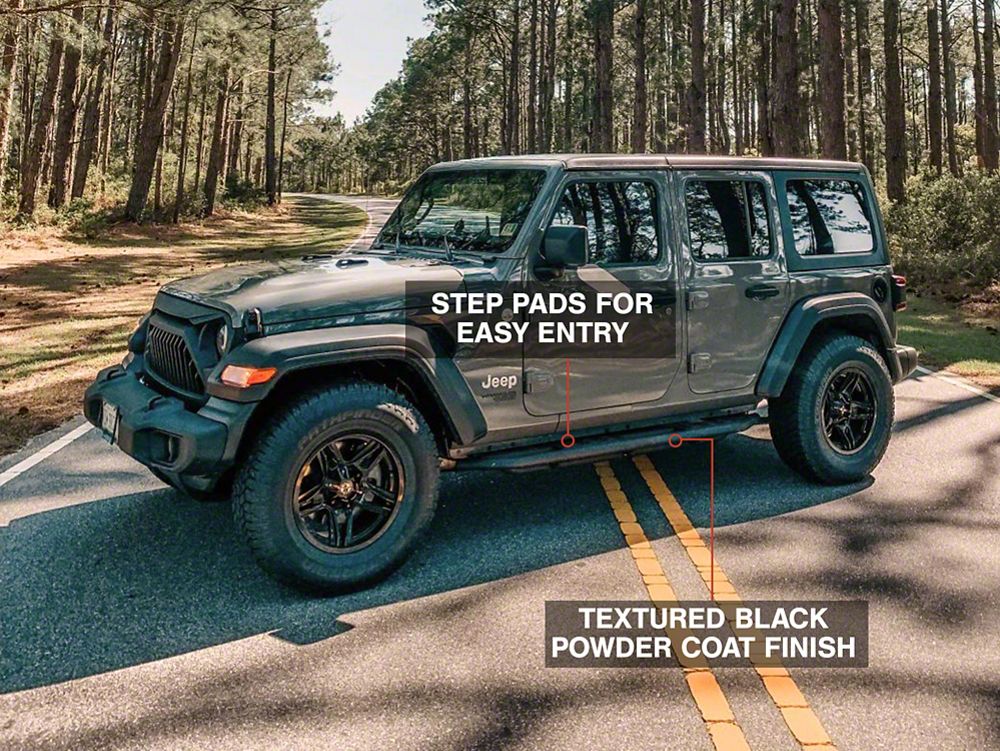 RedRock Side Armor with Step Pads; Textured Black (18-25 Jeep Wrangler JL 4-Door)