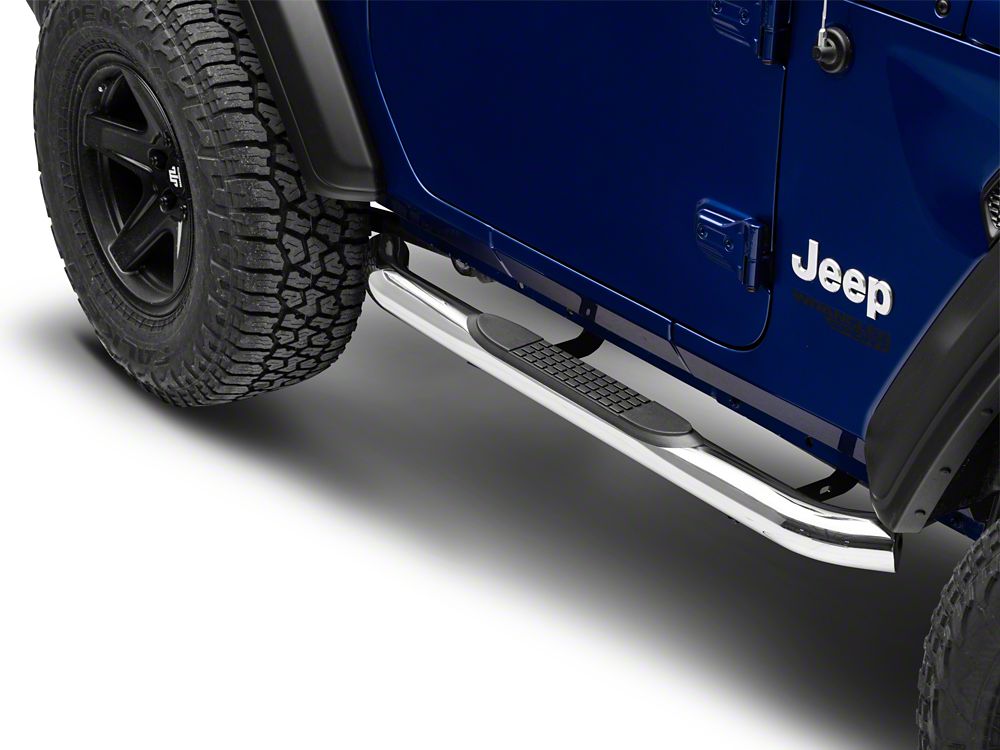 RedRock 3-Inch Round Curved Side Step Bars; Stainless Steel (18-25 Jeep Wrangler JL 2-Door)