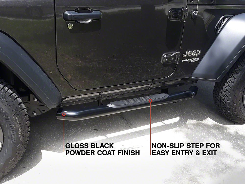 RedRock 3-Inch Round Curved Side Step Bars; Semi-Gloss Black (18-25 Jeep Wrangler JL 2-Door)