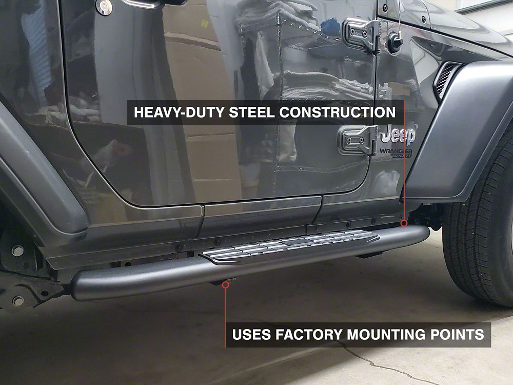 RedRock PNC Side Step Bars; Textured Black (18-25 Jeep Wrangler JL 2-Door)