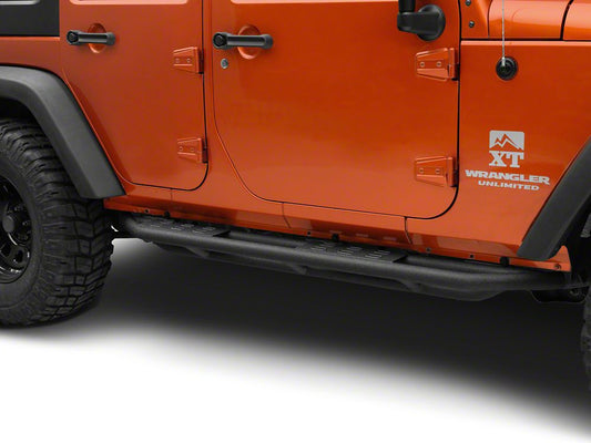 RedRock Side Armor with Step Pads; Textured Black (07-18 Jeep Wrangler JK 4-Door)