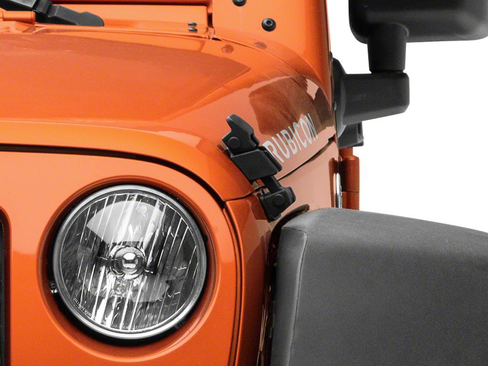 RedRock Hood Catch Kit; Black (07-18 Jeep Wrangler JK)