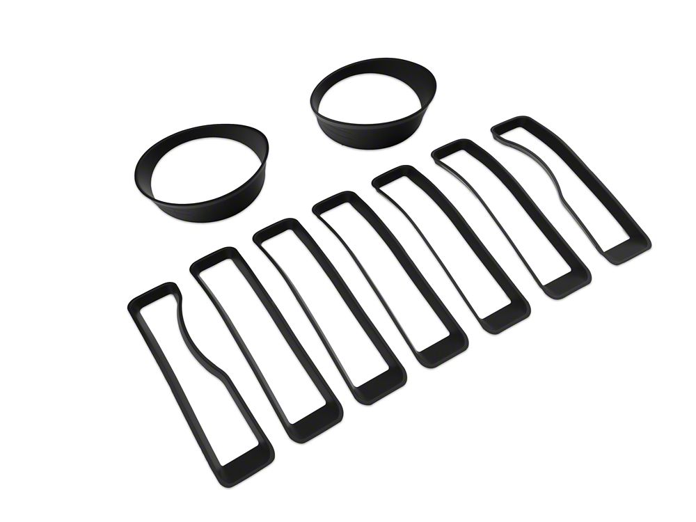 RedRock Headlight Trim and Grille Insert Kit; Matte Black (18-23 Jeep Wrangler JL Sport w/o TrailCam)