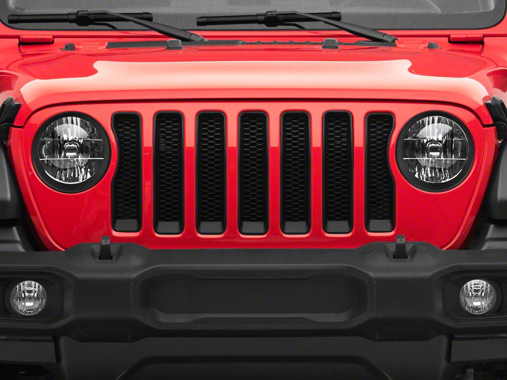 RedRock Headlight Trim and Grille Insert Kit; Matte Black (18-23 Jeep Wrangler JL Sport w/o TrailCam)