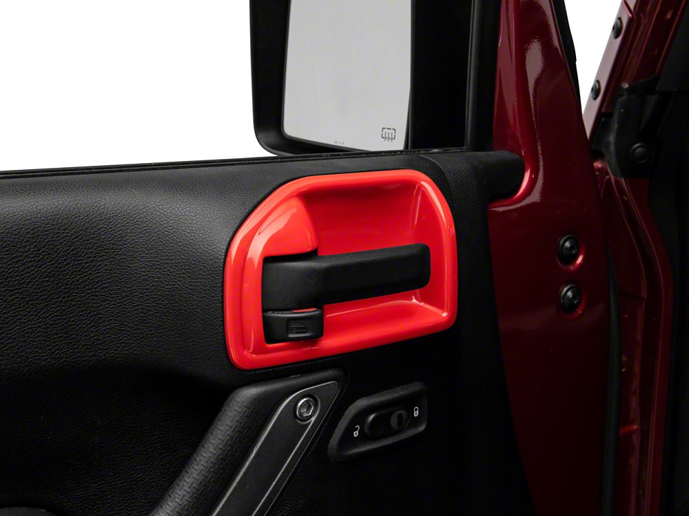 RedRock Interior Door Handle Trim Bezels; Red (07-18 Jeep Wrangler JK 2-Door)