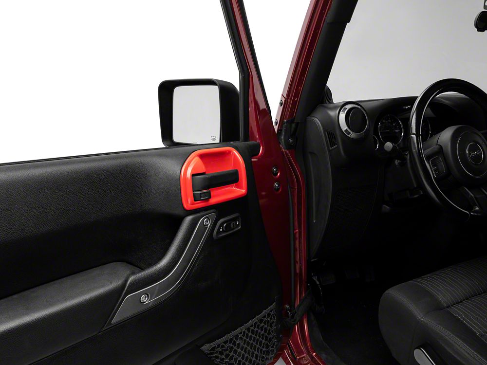 RedRock Interior Door Handle Trim Bezels; Red (07-18 Jeep Wrangler JK 2-Door)