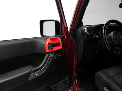 RedRock Interior Door Handle Trim Bezels; Red (07-18 Jeep Wrangler JK 2-Door)