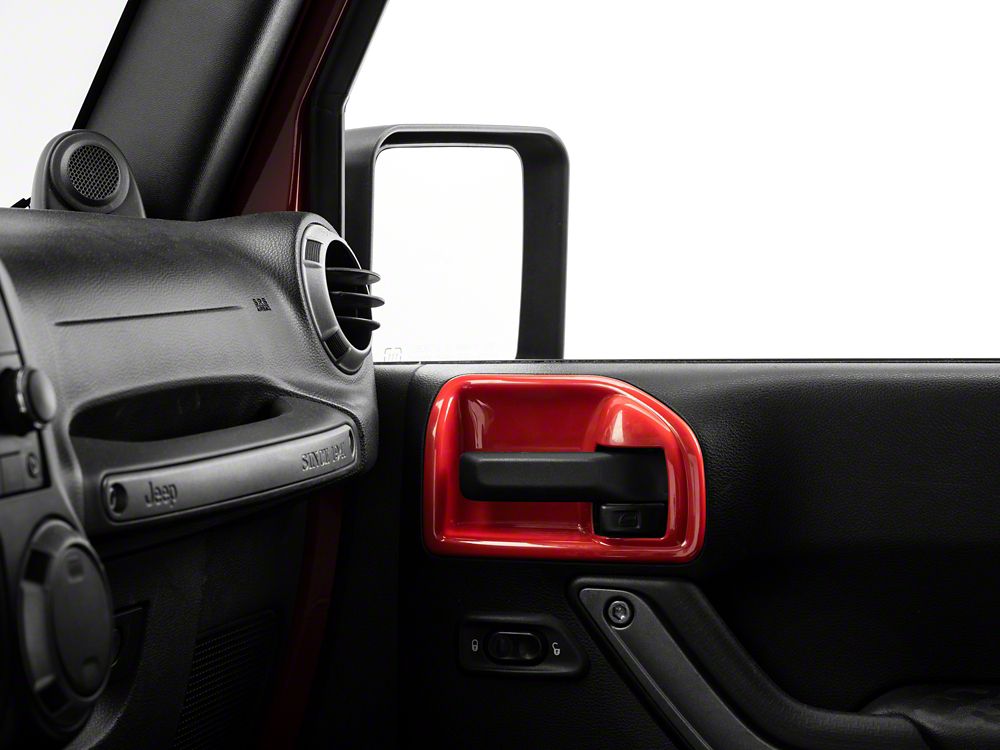 RedRock Interior Door Handle Trim Bezels; Red (07-18 Jeep Wrangler JK 2-Door)
