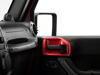 RedRock Interior Door Handle Trim Bezels; Red (07-18 Jeep Wrangler JK 2-Door)