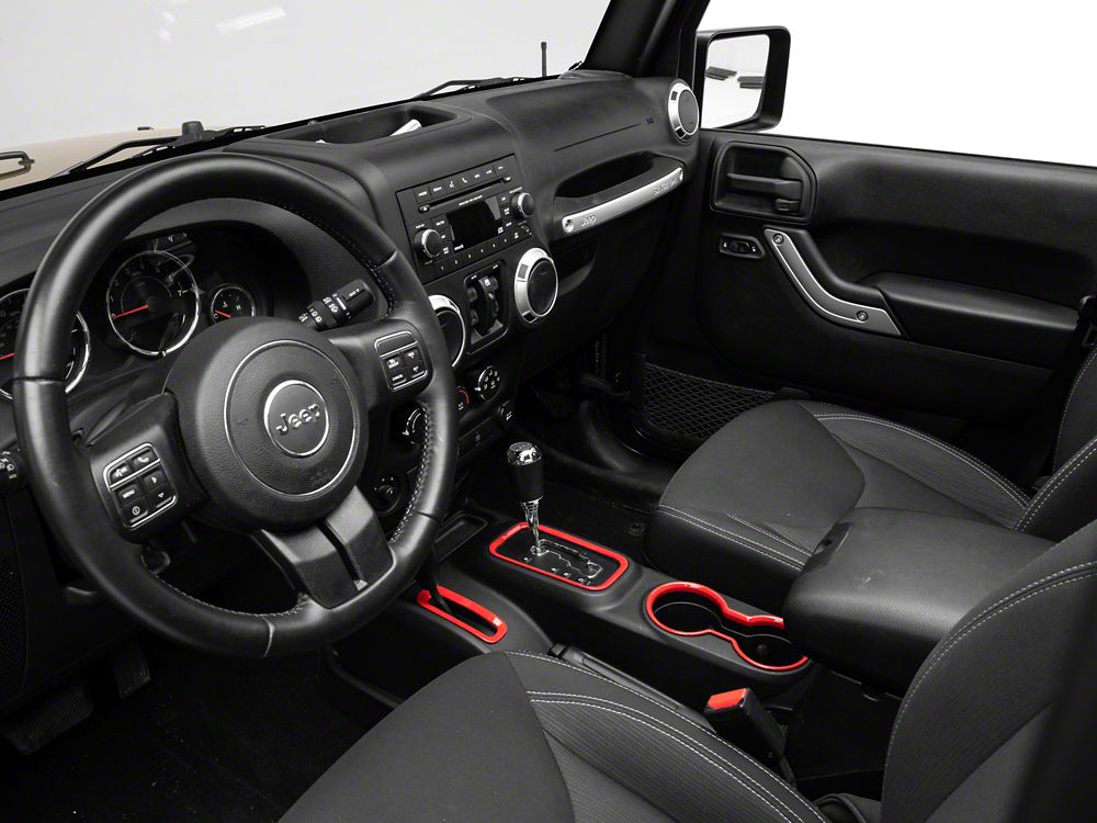 RedRock Shifter and Cup Holder Bezel Trim Set; Red (11-18 Jeep Wrangler JK w/ Automatic Transmission)