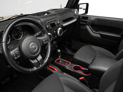 RedRock Shifter and Cup Holder Bezel Trim Set; Red (11-18 Jeep Wrangler JK w/ Automatic Transmission)