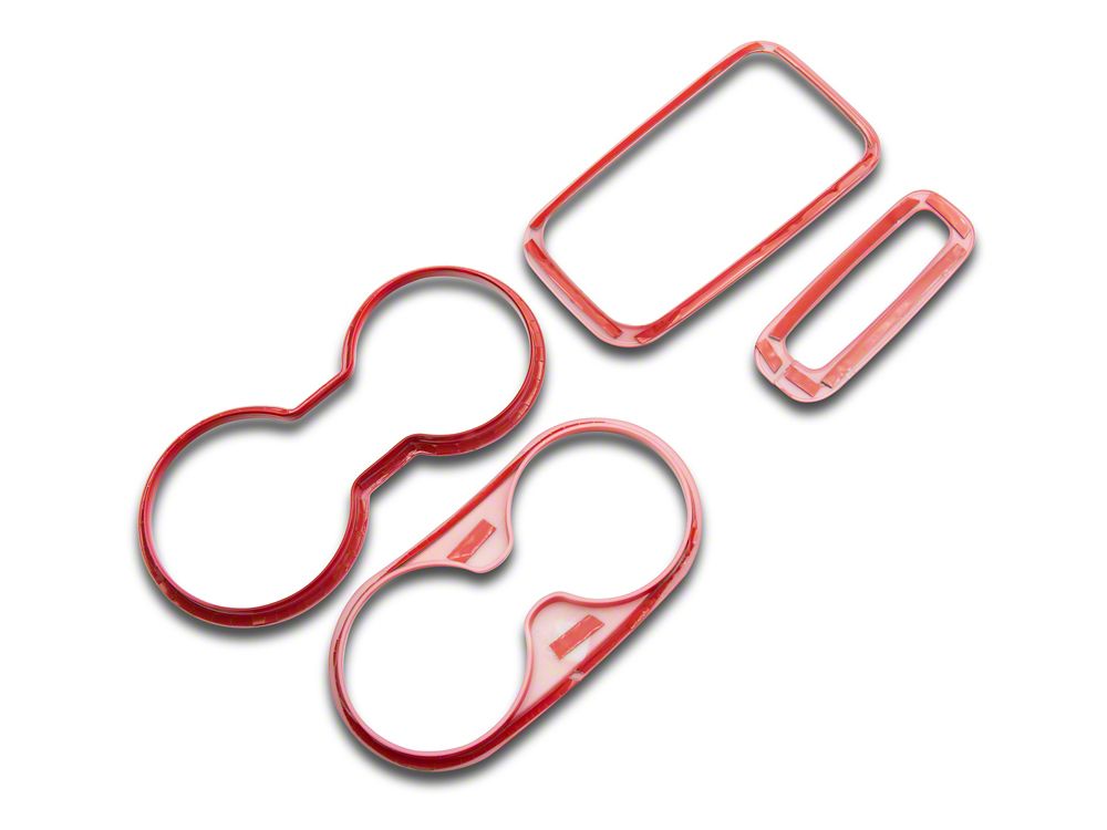 RedRock Shifter and Cup Holder Bezel Trim Set; Red (11-18 Jeep Wrangler JK w/ Automatic Transmission)