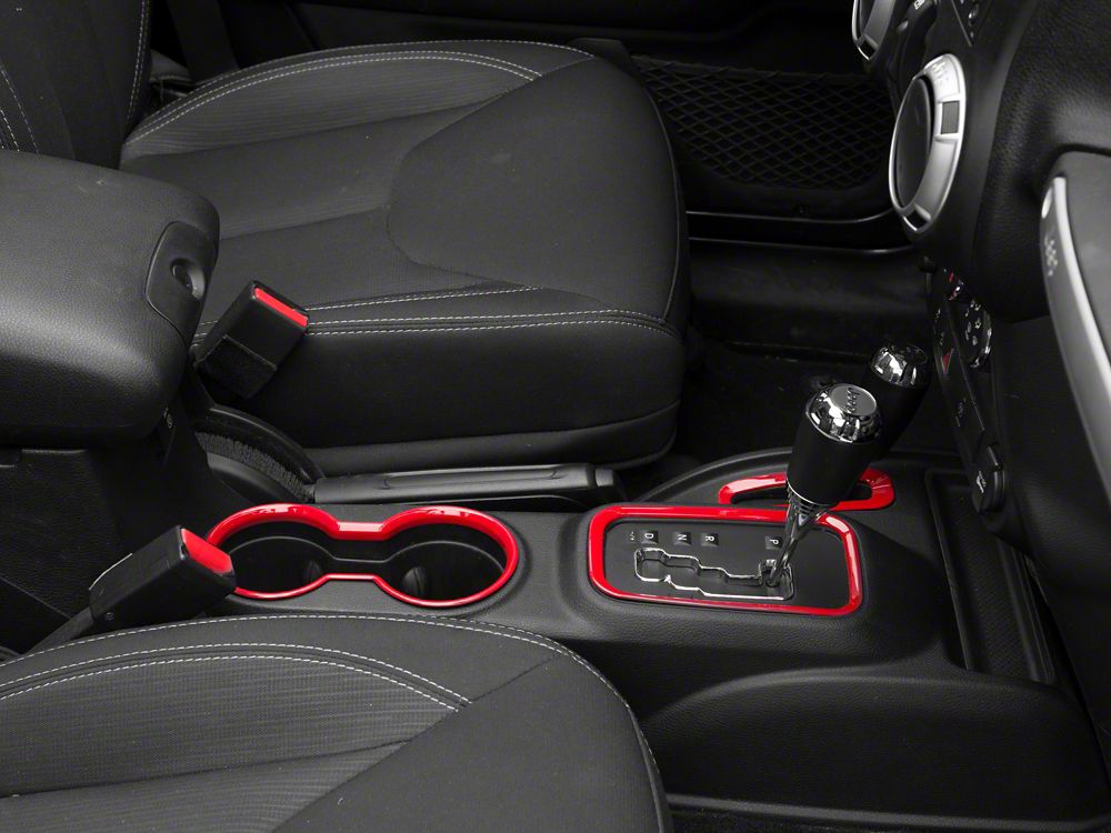 RedRock Shifter and Cup Holder Bezel Trim Set; Red (11-18 Jeep Wrangler JK w/ Automatic Transmission)